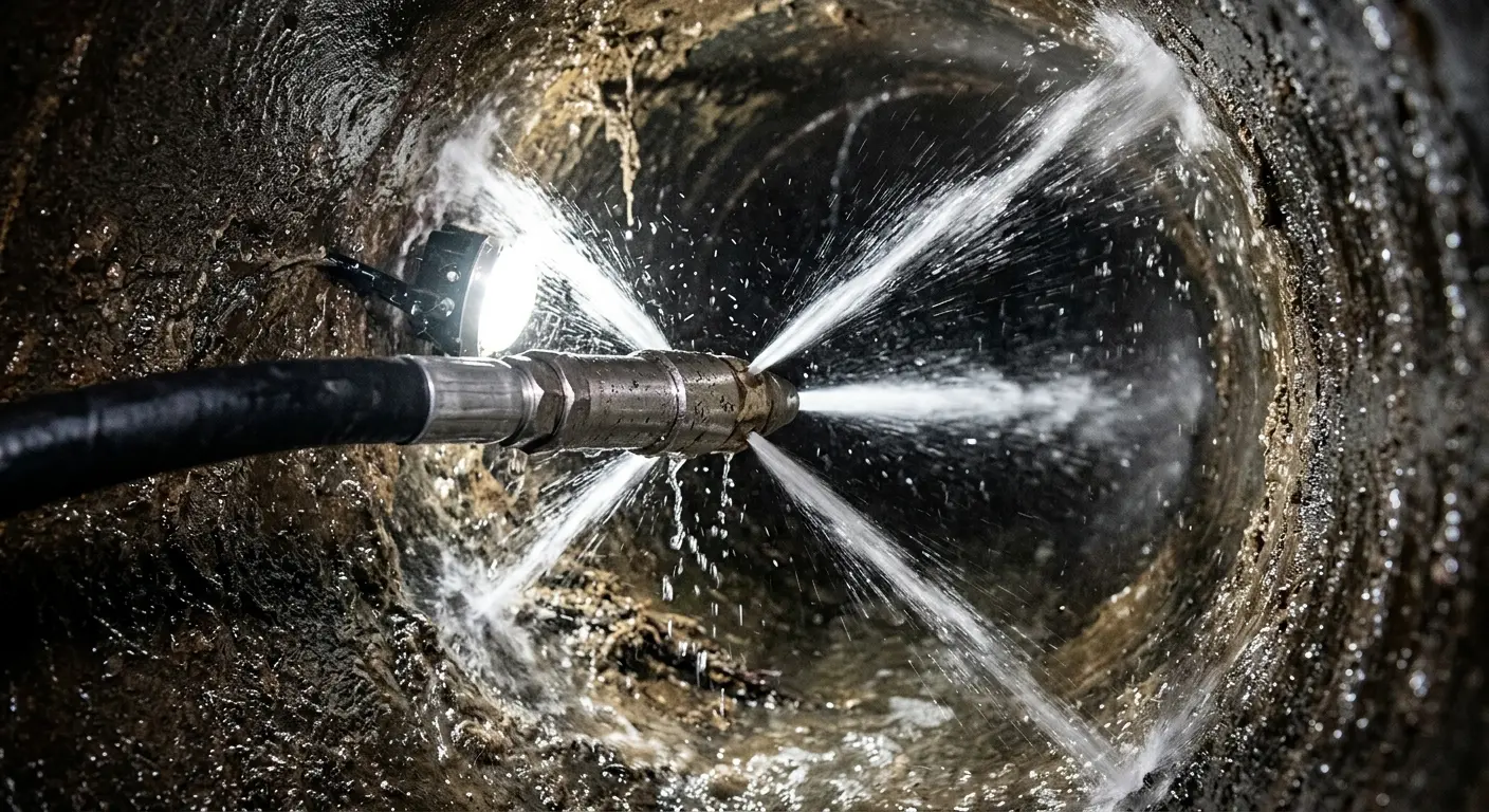 High-pressure hydro jetting nozzle cleaning sewer pipe for Sewer Cleanout in Vestavia Hills